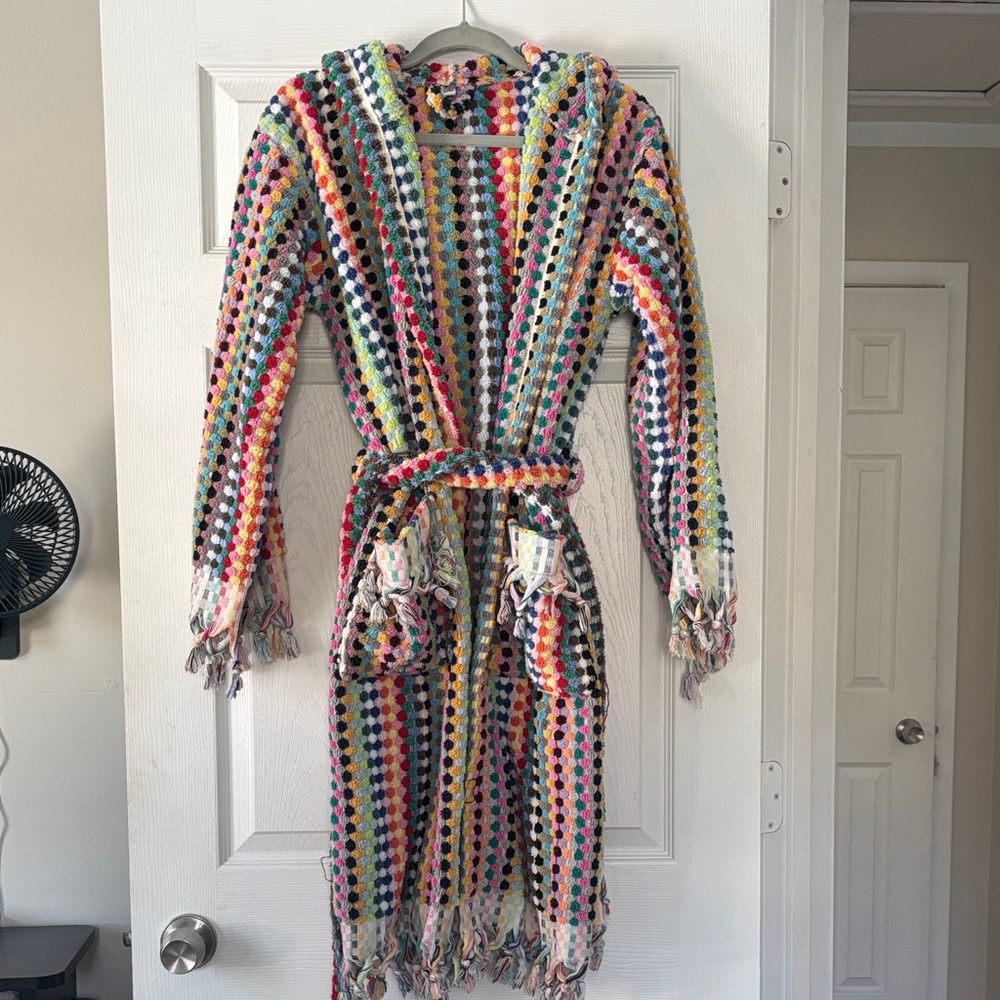 Multicolor Striped Hooded Robe